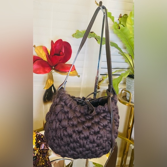 FURLA WOVEN WOOL HANDBAG & Half Moon Black Leather Clutch - Picture 11 of 13